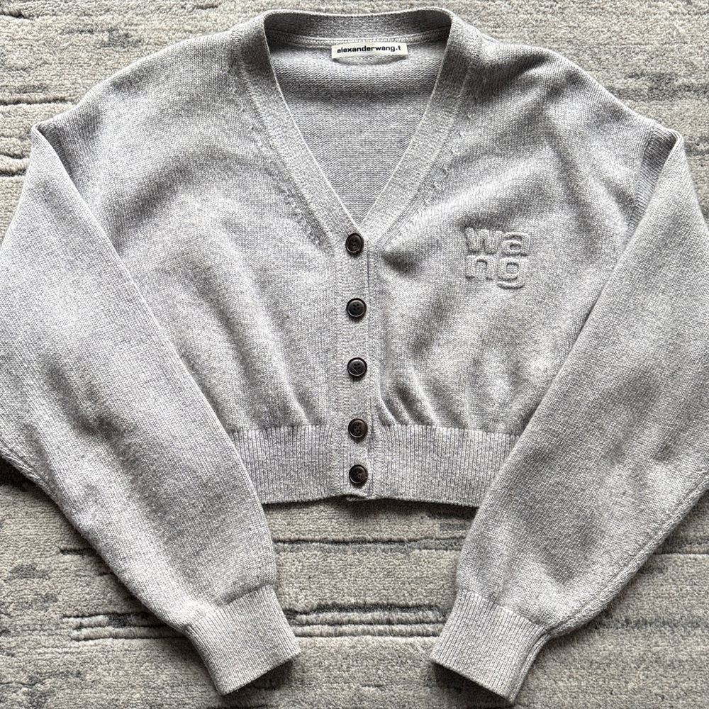 T by Alexander Wang Gray Button-Up V-Neck Sweater